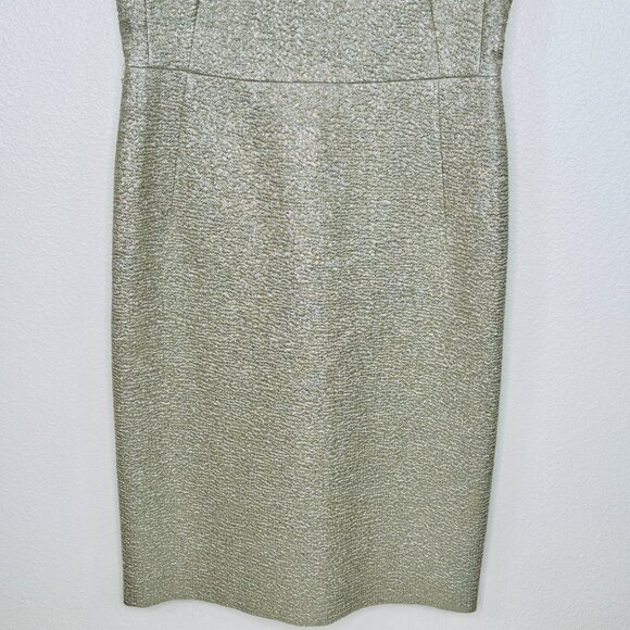 ESCADA Jacquard Metallic Sheath Dress Light Sand Shoulder Details SZ 40 /US 10 - Picture 3 of 14